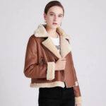 Women’s Brown Aviator Bomber Leather Jacket 1