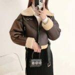 Women’s Brown B3 Bomber Shearling Faux Fur Leather Jacket 1