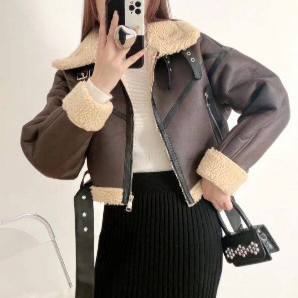 Women’s Brown B3 Bomber Shearling Faux Fur Leather Jacket 6