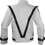 Men’s White Quilted Shoulders Black Strips Leather Jacket