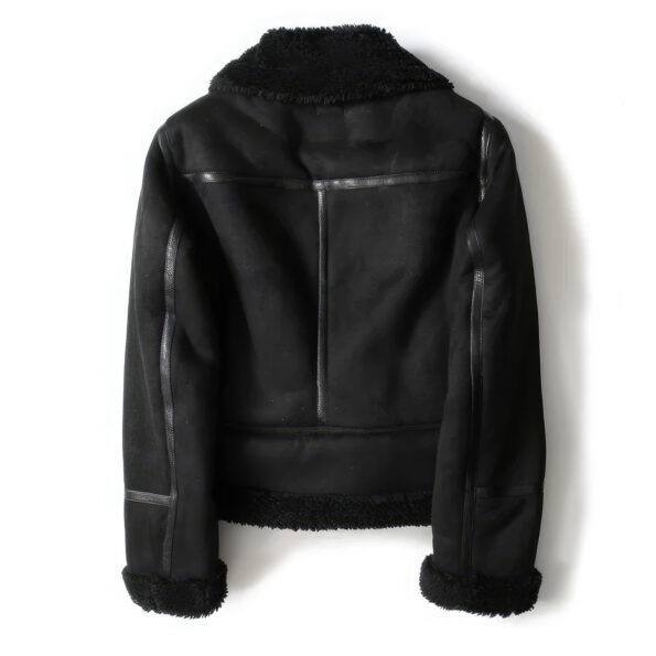 Women’s Black Shearling Faux Fur Leather Jacket 2