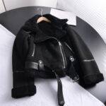 Women’s Black Shearling Faux Fur Leather Jacket 1