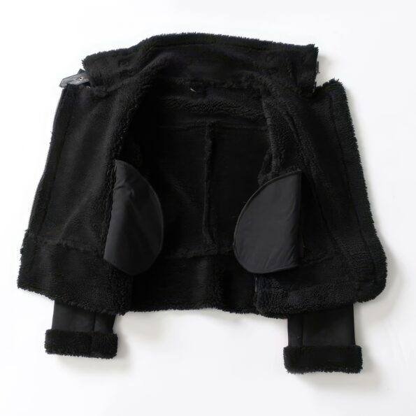 Women’s Black Shearling Faux Fur Leather Jacket 4